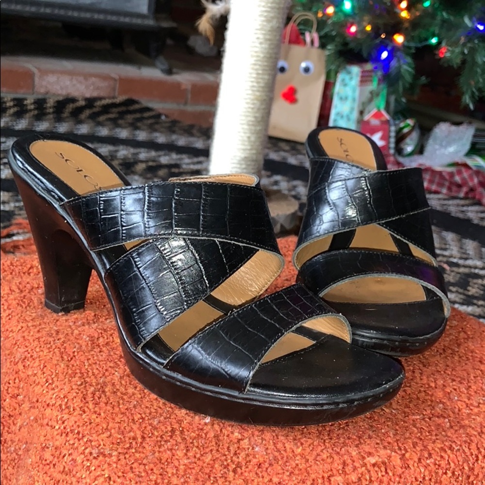 Solo Black Leather Strappy High-Heels - Size 9